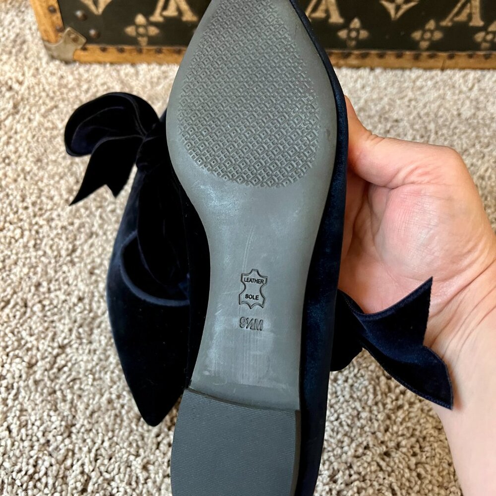 Tory Burch Clara Navy Blue Velvet Bow Flats, NEW - Picture 5 of 5